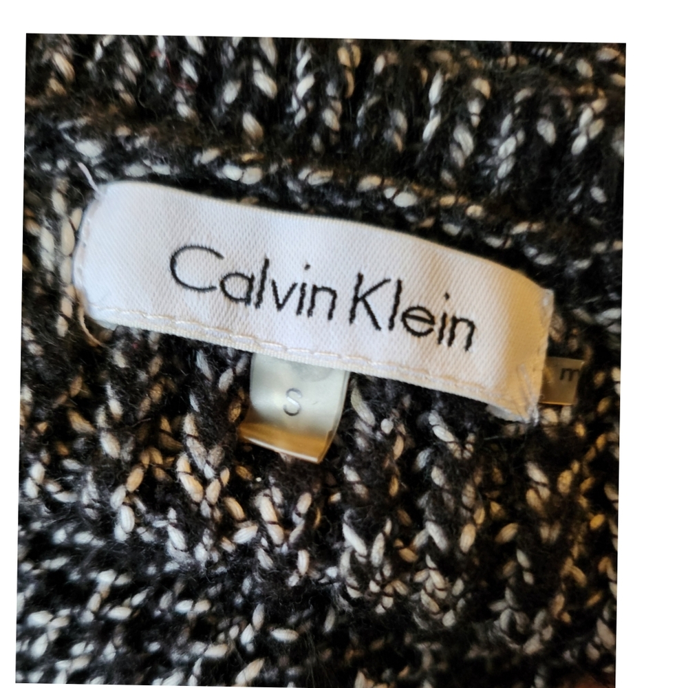 CALVIN KLEIN BLACK WITH WHITE ROUND NECK PULLOVER TUNIC SWEATER SIZE S - Picture 4 of 4